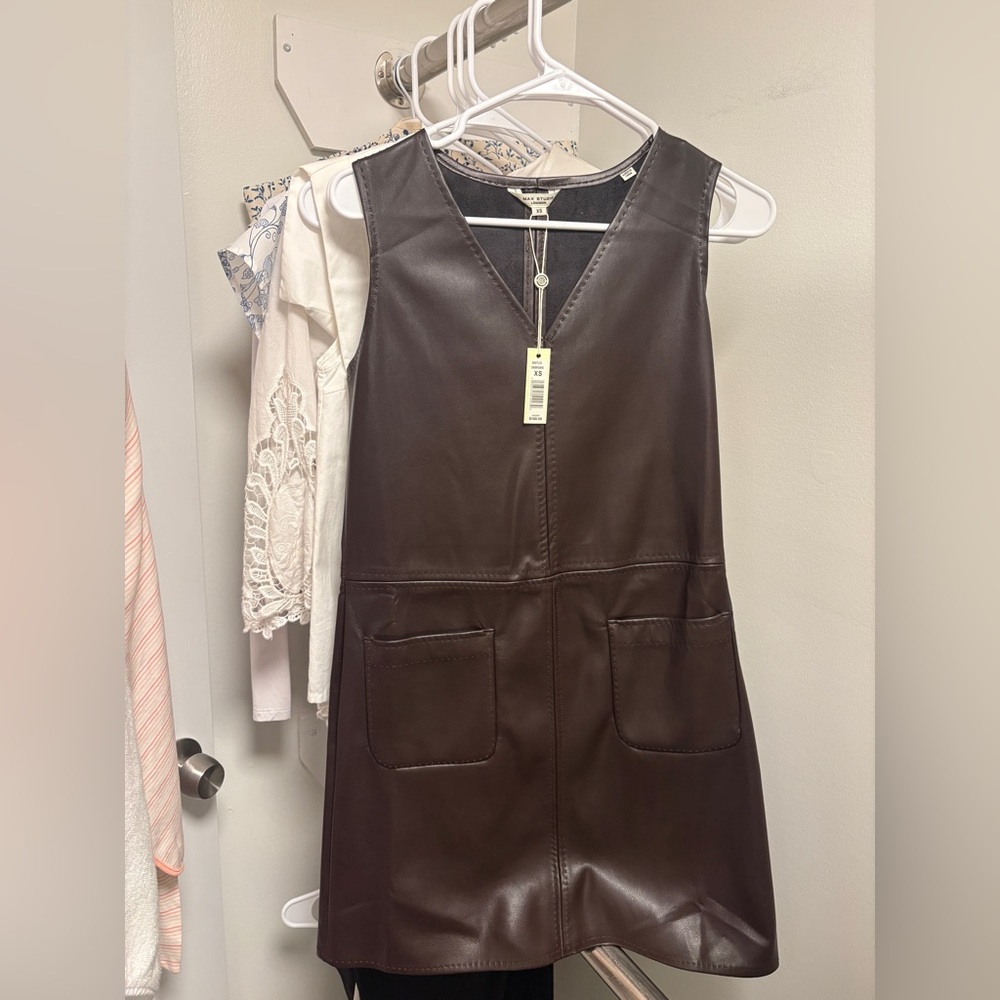 Max Studio Chocolate Brown Faux Leather Mini Dress